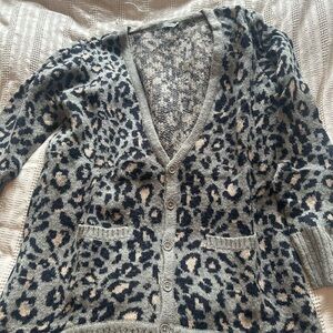 Gray Leopard Print Wool Cardigan